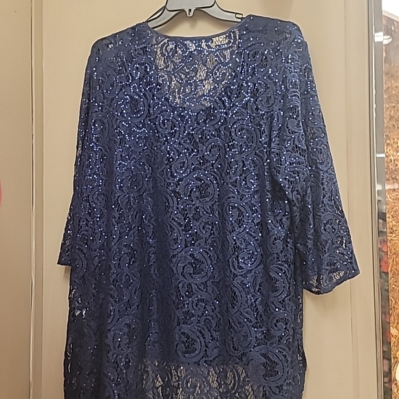 Alex Evenings Plus Size Long Sequin Lace Jacket & Tank Top Set - Picture 7 of 9